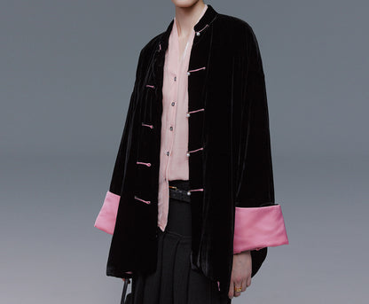 edoa Black Silk Velvet Puffer Jacket