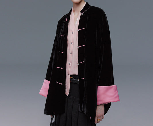 edoa Black Silk Velvet Puffer Jacket