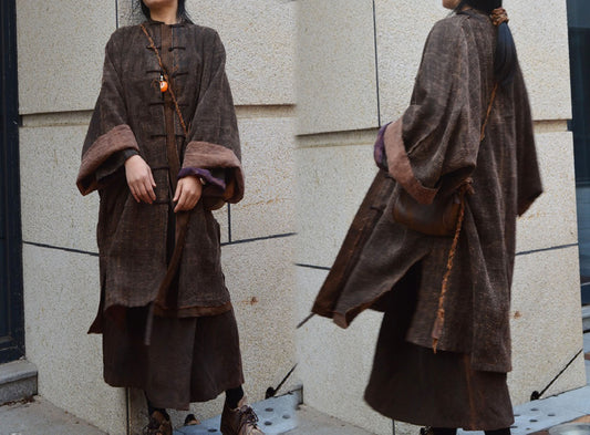 Hand Woven Mud Tussah Silk Chinese Coat co0099 A708