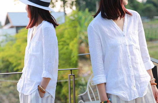 edoa Button Down White Linen Shirt
