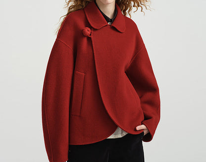 edoa New Chinese Style Double-faced Wool Peacoat