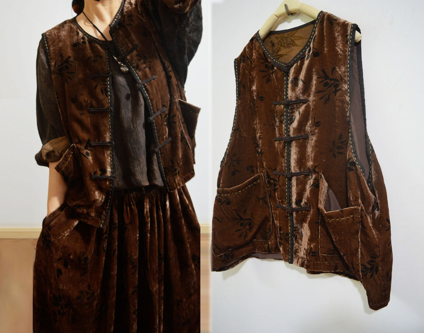 Loose Dioscorea Dyed Silk Velvet Chinese Vest to0328 X022