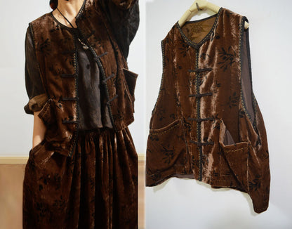 Loose Dioscorea Dyed Silk Velvet Chinese Vest to0328 X022