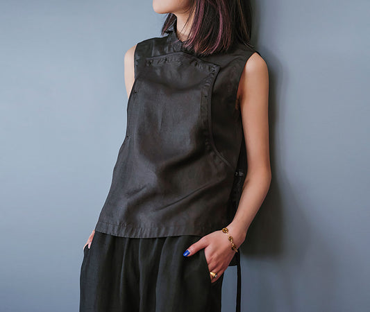 edoa Summer Elegant Retro Mud Silk Sleeveless Chinese Style Top