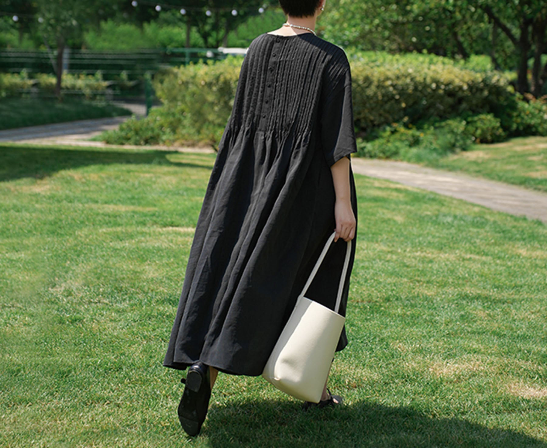 edoa Hand Pintucked Cracked Mud Silk Charmeuse Dress