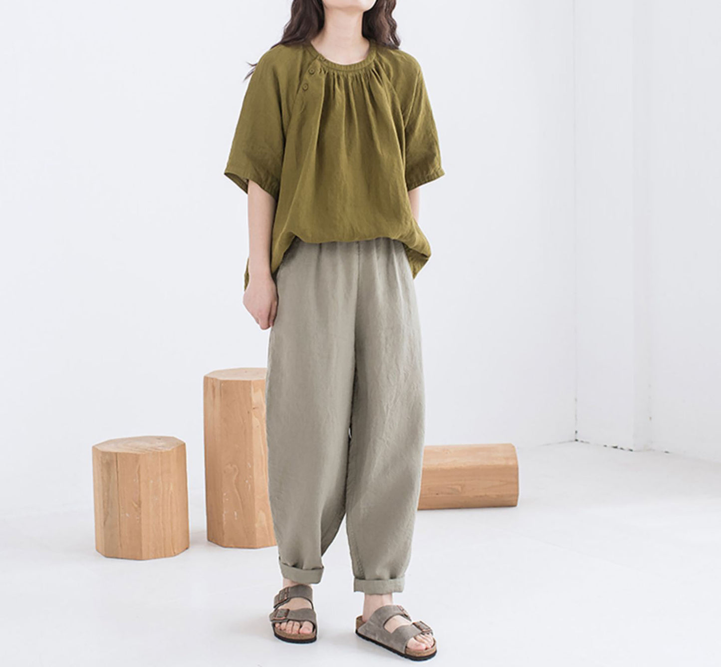 edoa Flax Linen Pants Tapered Pants