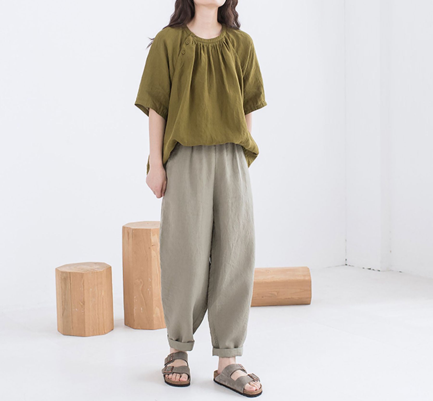 edoa Flax Linen Pants Tapered Pants