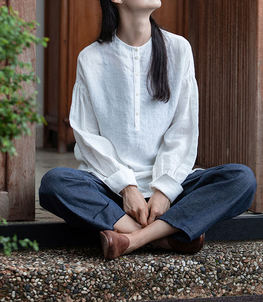 edoa Modified Washed Linen Cheongsam Top
