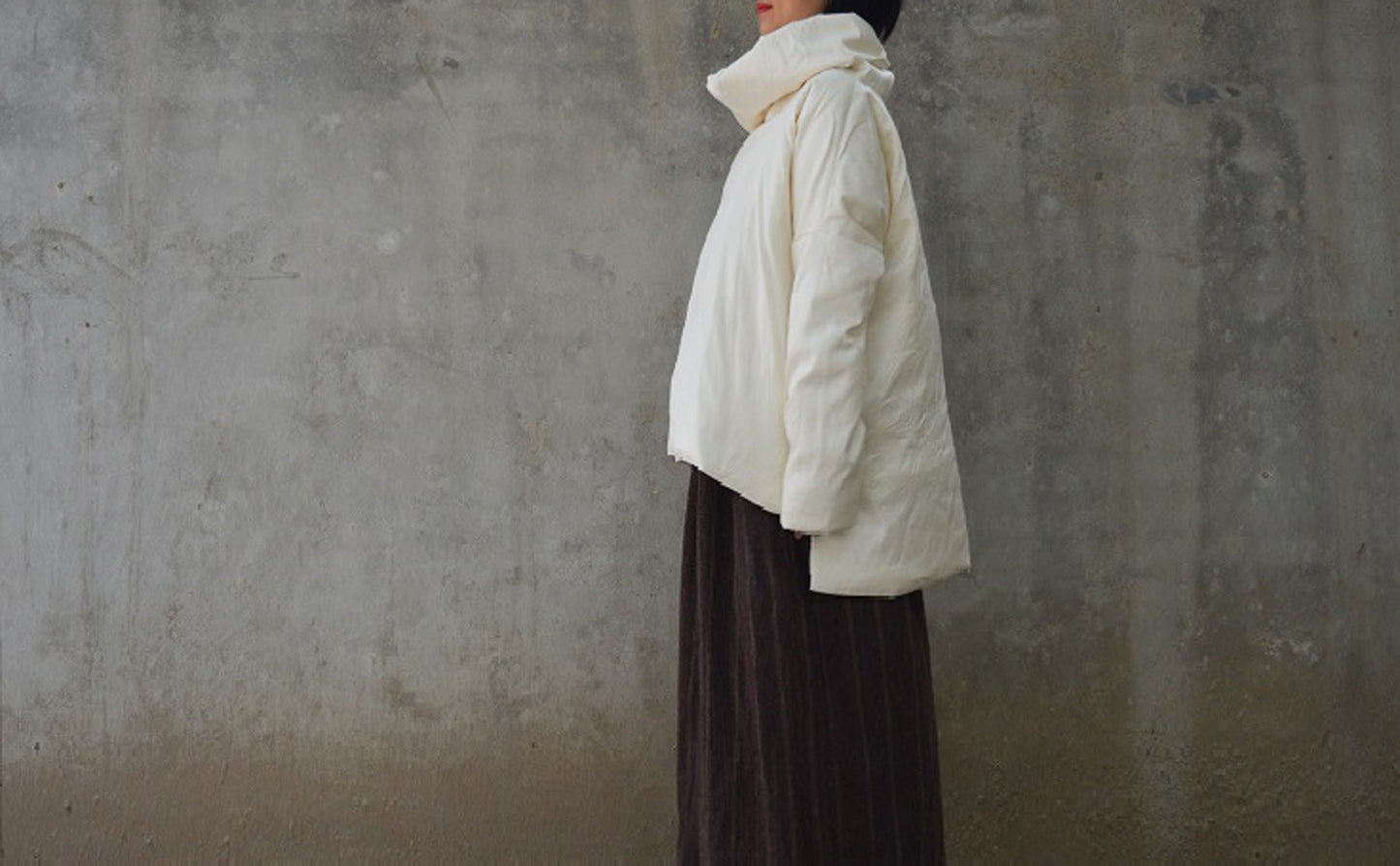 edoa Light Weight Dupioni Silk Goose Down Turtleneck Coat
