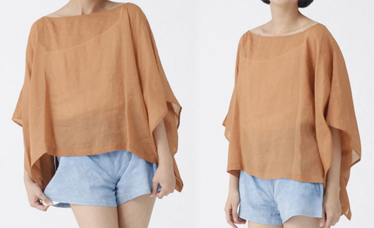 edoa Boxy Oversized Washed Ramie Tunic Blouse
