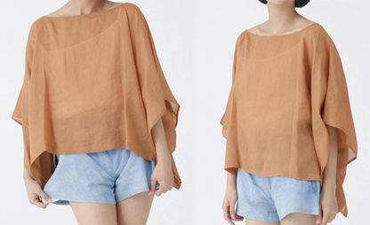 edoa Boxy Oversized Washed Ramie Tunic Blouse