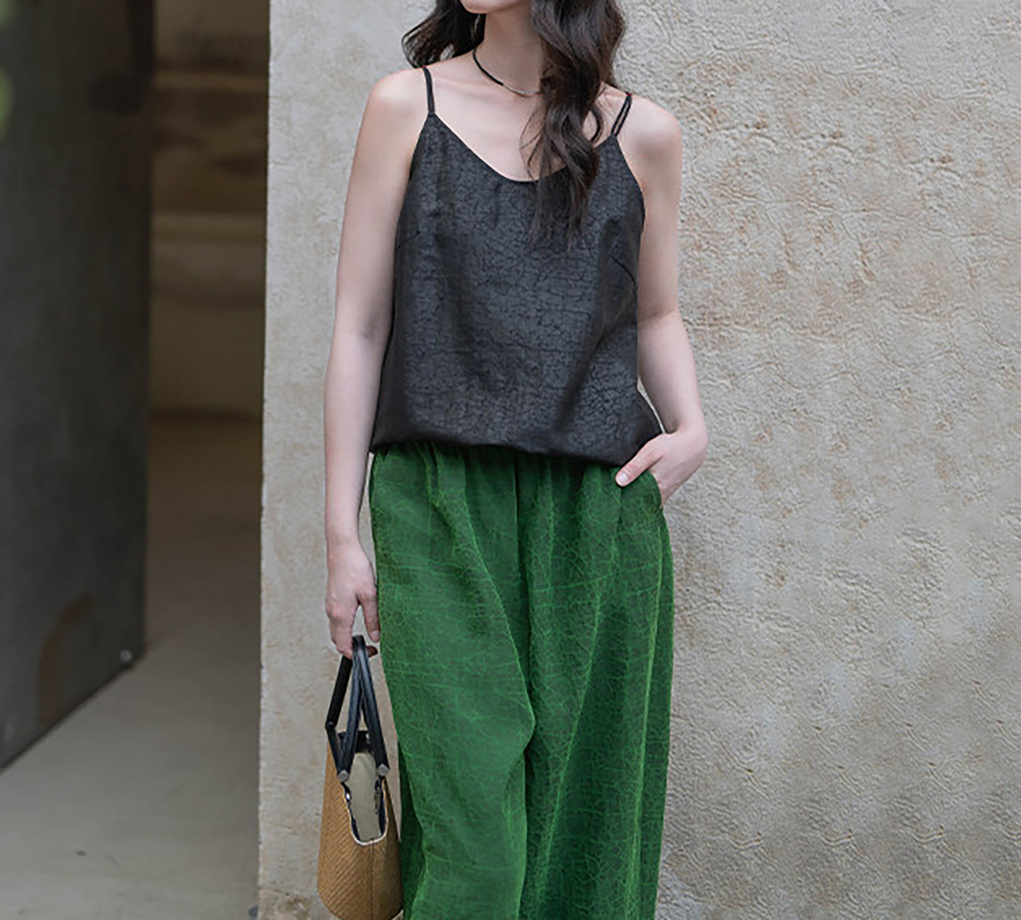 edoa Crackle Mud Silk Cami Top with Double Strap