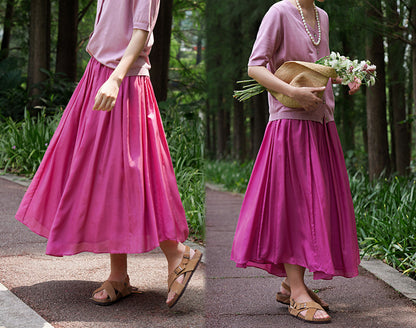 edoa Double Layer Silk Habotai A Line Skirt
