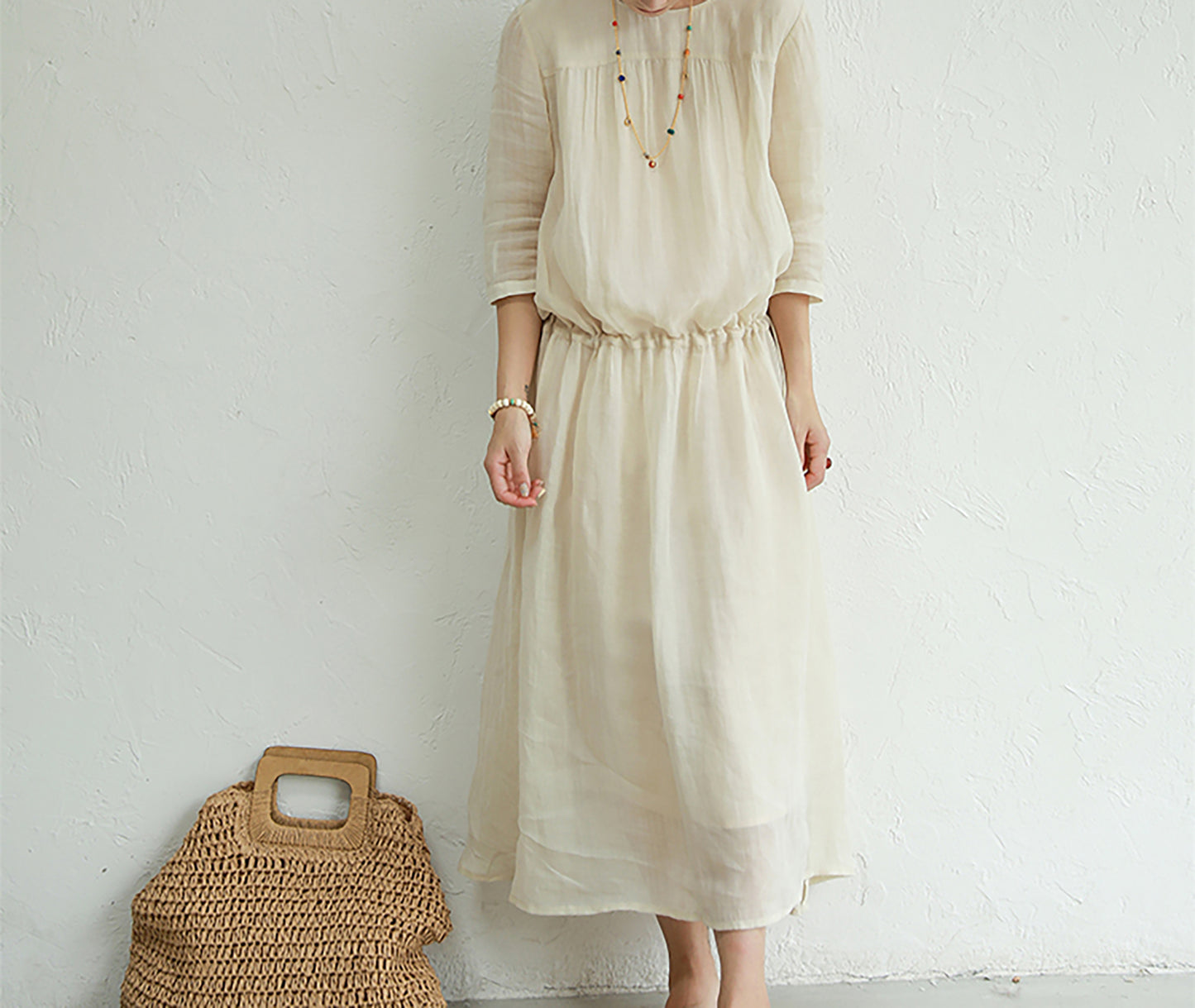 edoa High Count Ramie Cinch Dress