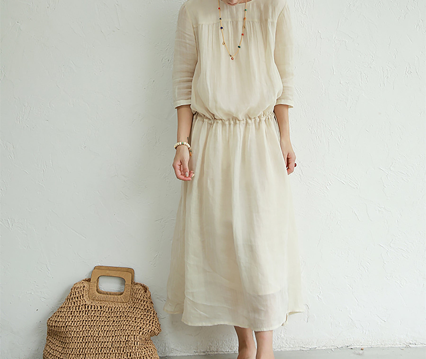 edoa High Count Ramie Cinch Dress
