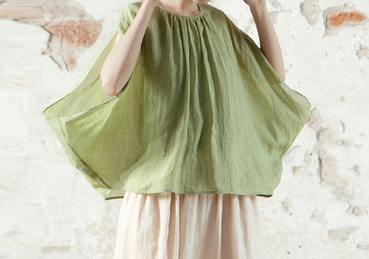 edoa High Counted Ramie Gathering Greek Blouse