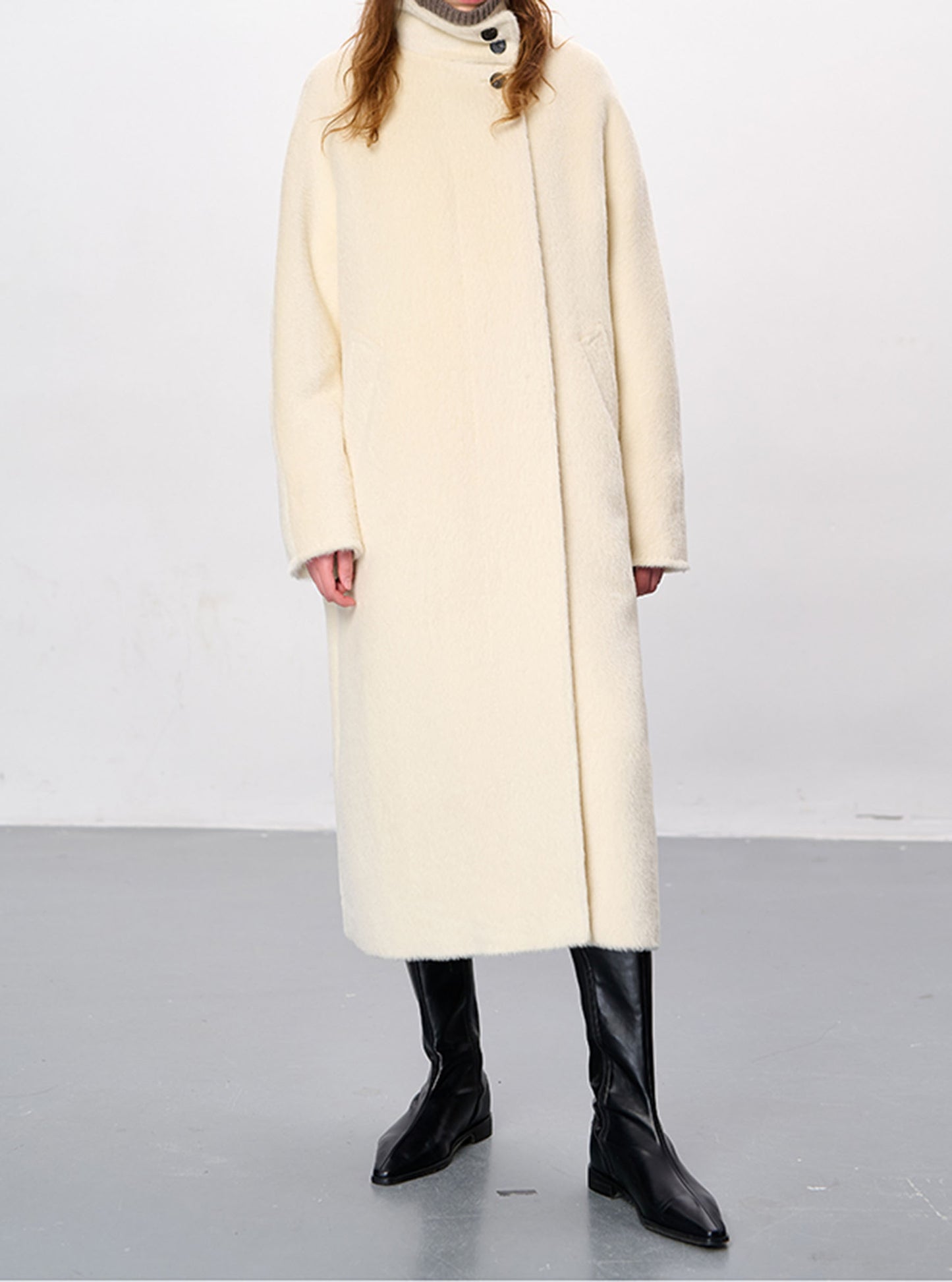 edoa Suri Alpaca Funnel Neck Cocoon Coat 