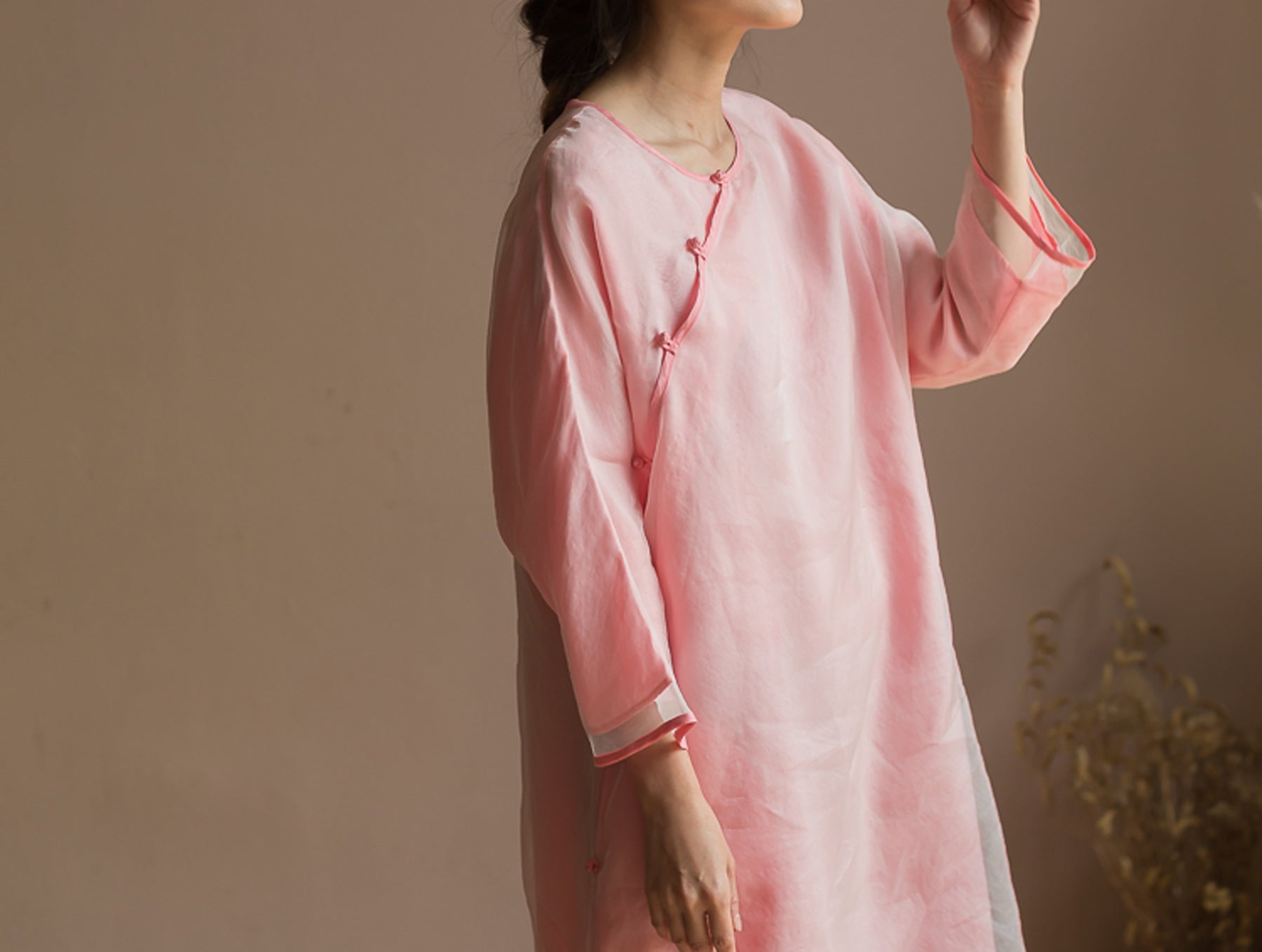 edoa Modified Silk Organza Cheongsam Dress