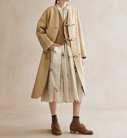EDOA New Chinese Style Double-faced Wool Long Coat