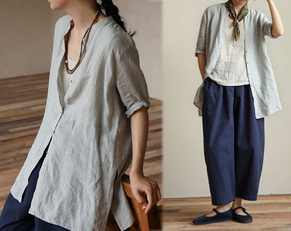 edoa Gray Linen Shirt