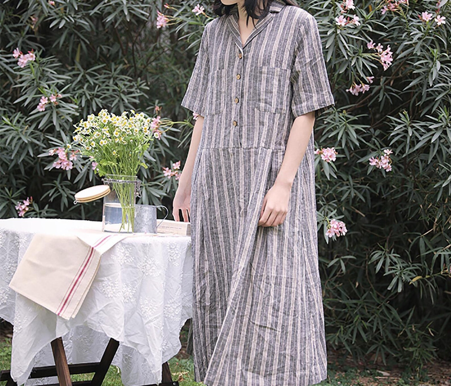 edoa Loose Fitting Stripe Blouse Dress