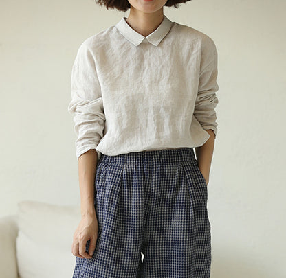edoa Washed Linen Long Sleeve Blouse