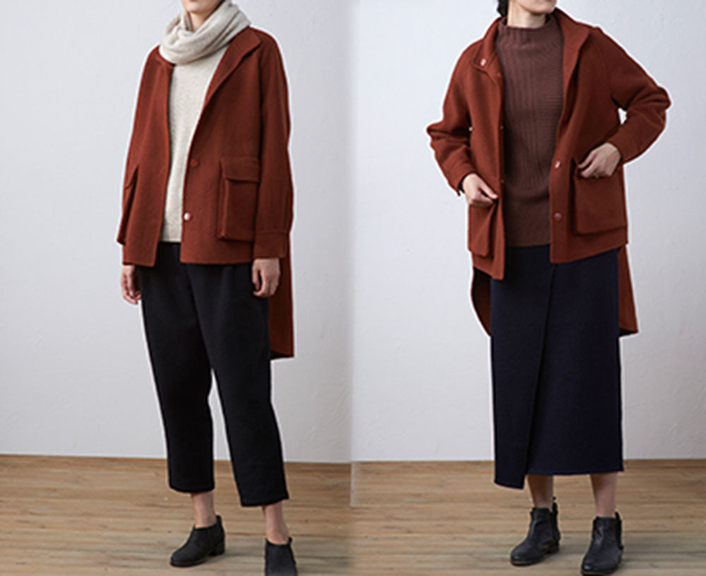 edoa Double Faced Wool Stand Collar Coat