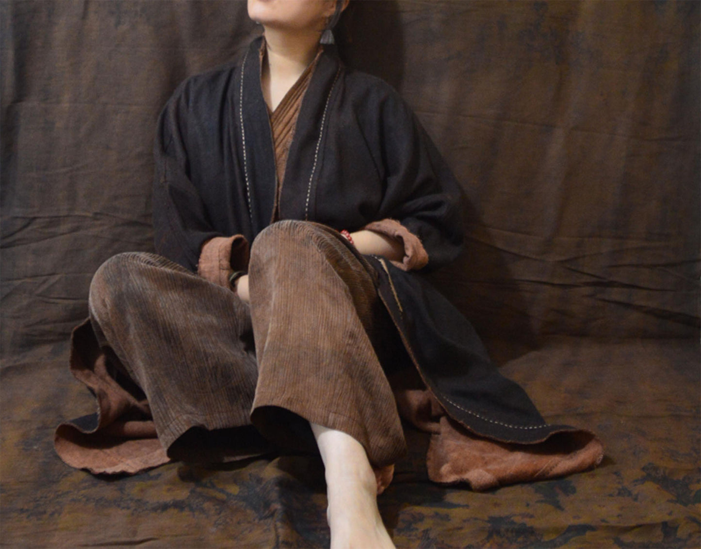 edoa Reversible Mud Tussah Silk Cardigan Coat