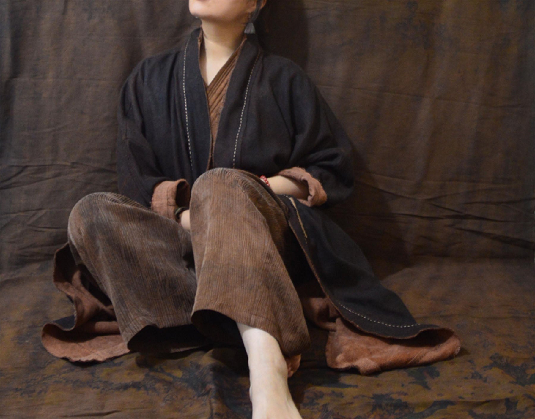 edoa Reversible Mud Tussah Silk Cardigan Coat