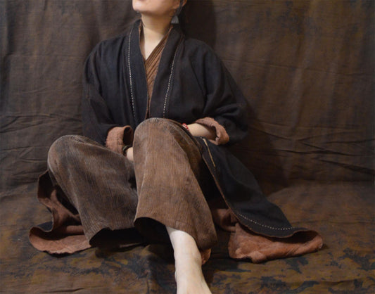 edoa Reversible Mud Tussah Silk Cardigan Coat