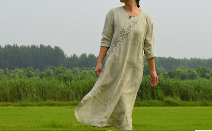 edoa Hand Embroidered Hemp Dress