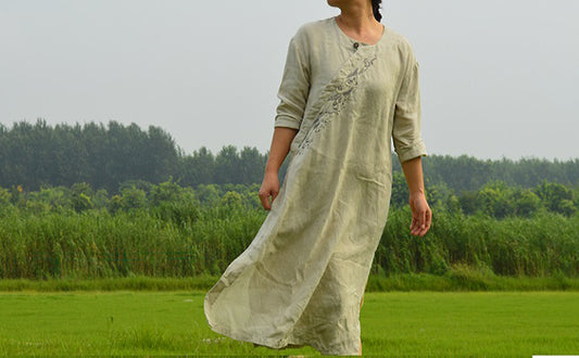 edoa Hand Embroidered Hemp Dress