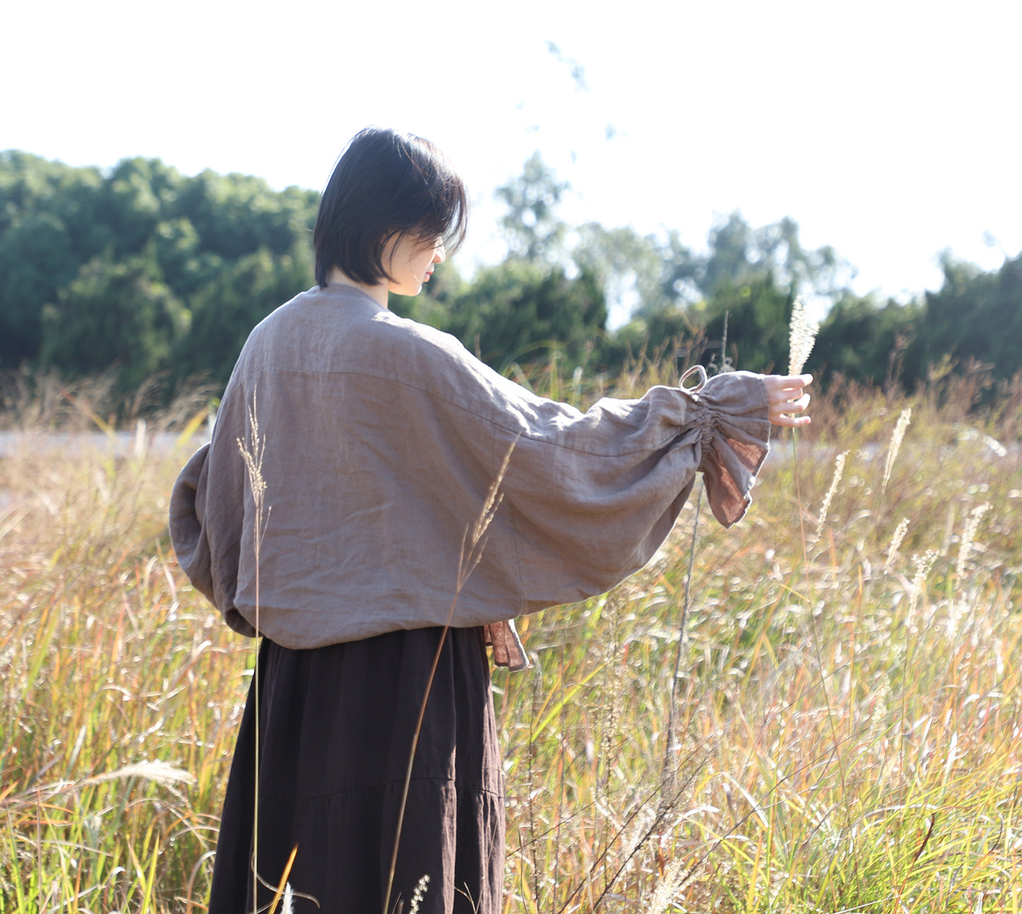 edoa Taupe Linen Pirate Shirt 