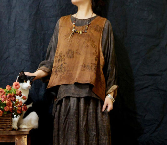 edoa Reversible Mud Silk Rayon Blend Jacquard Vest