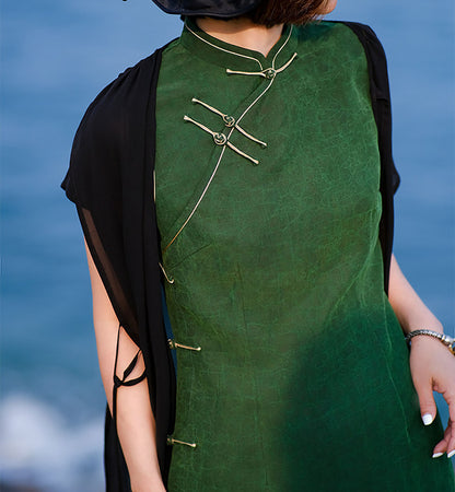 edoa Cracked Mud Silk Sleeveless Qipao Dress