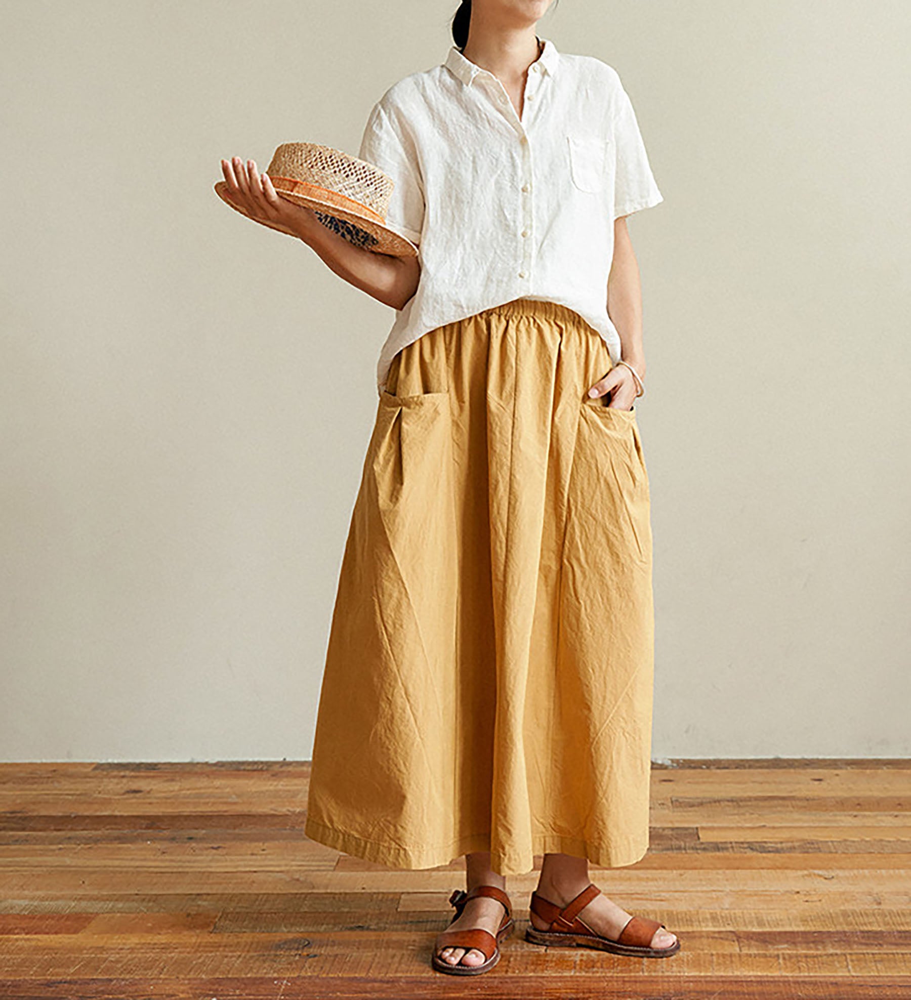 edoa High-density Pure Cotton Midi Skirt