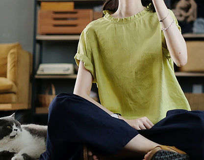 edoa Washed Linen Ruffle Shirt