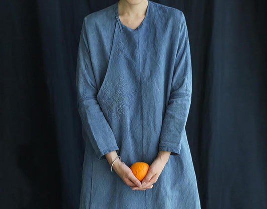 edoa Plant Dyed Linen Silk Blend Cheongsam