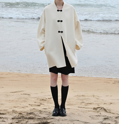edoa Double Faced Wool Coat with Chinese Frog Buttons 