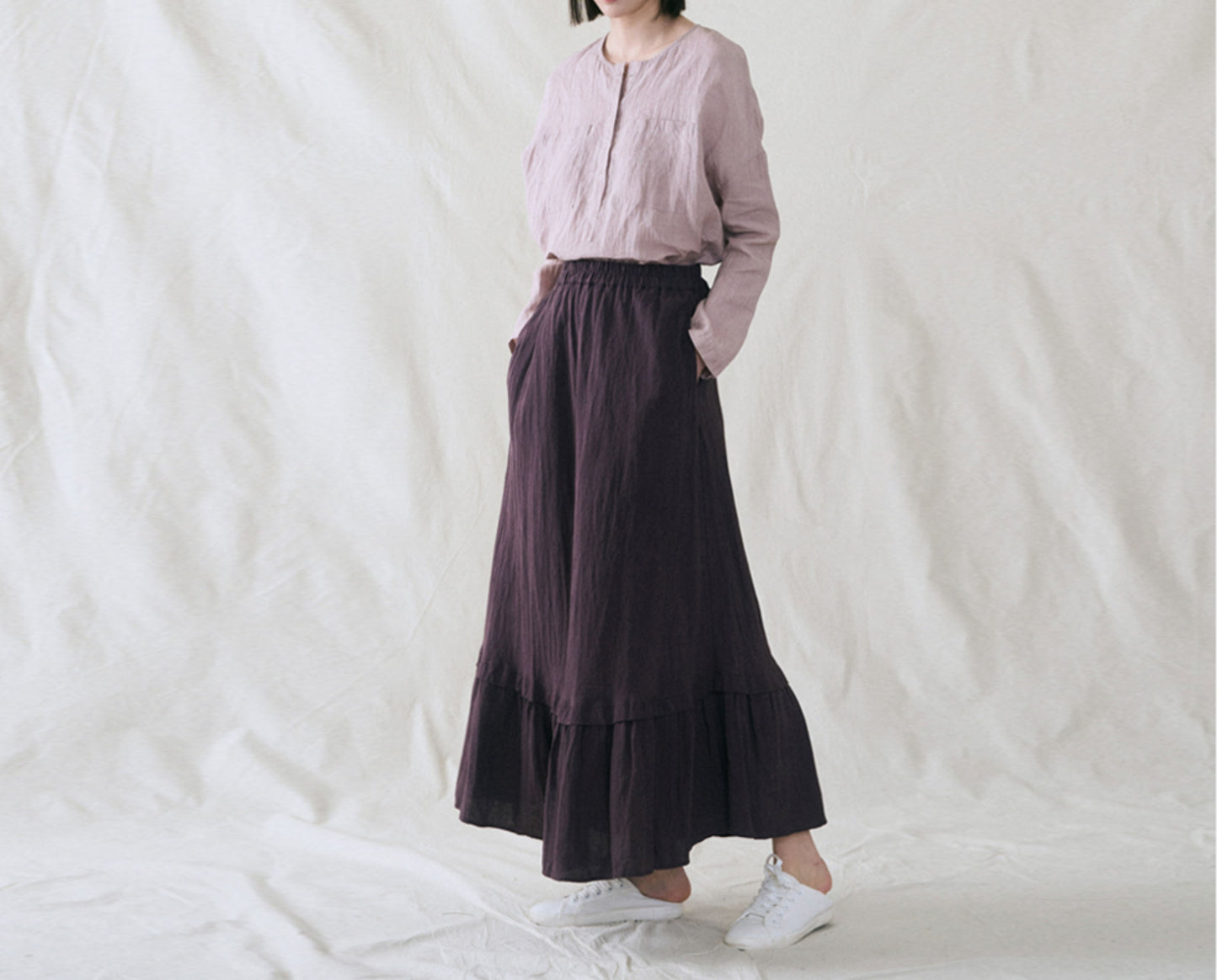 edoa Washed Linen Edwardian Walk Skirt