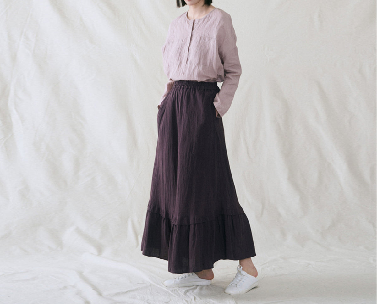 edoa Washed Linen Edwardian Walk Skirt