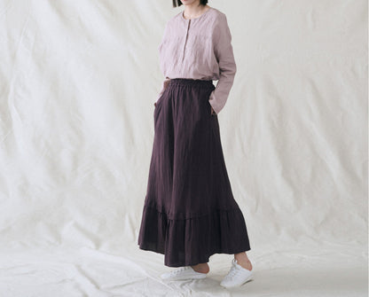 edoa Washed Linen Edwardian Walk Skirt