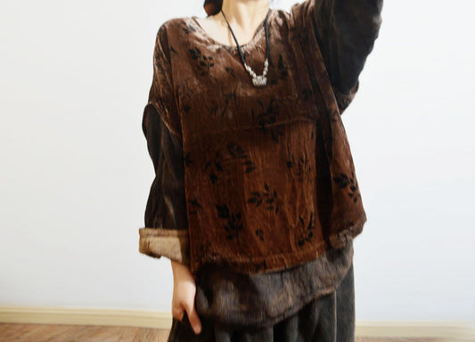 Loose Plant Dyed Silk Velvet Vest to0325 X018
