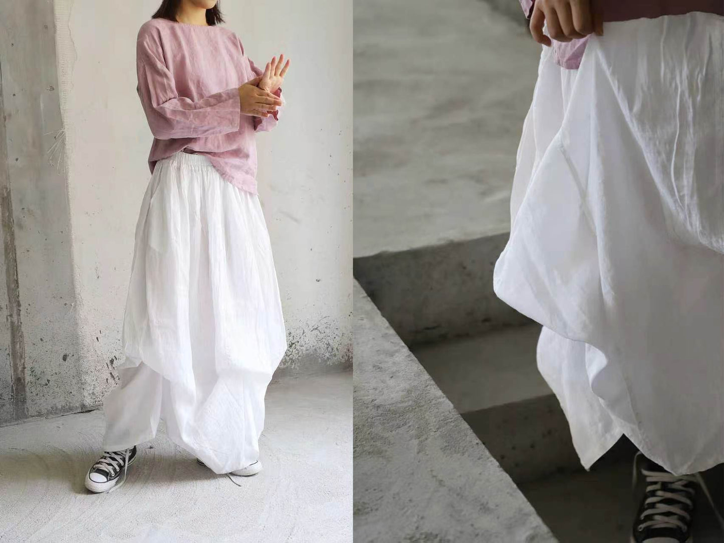 edoa Blooming Lotus Linen Maxi Skirts