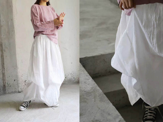 edoa Blooming Lotus Linen Maxi Skirts