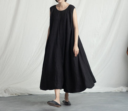 edoa Heavy Weight Linen Lantern Tank Dress