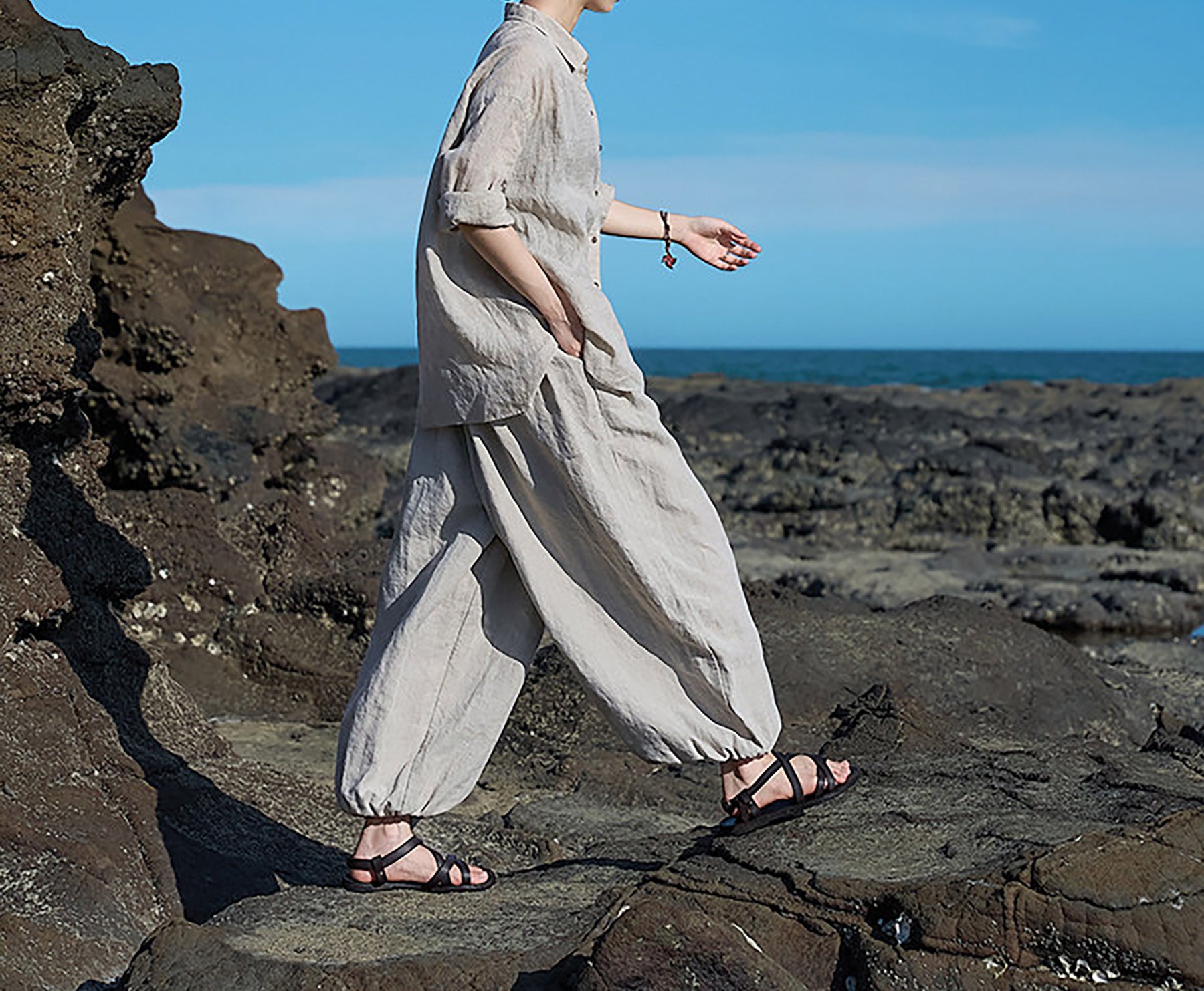 edoa Eco-friendly Flax Linen Lattern Pants 