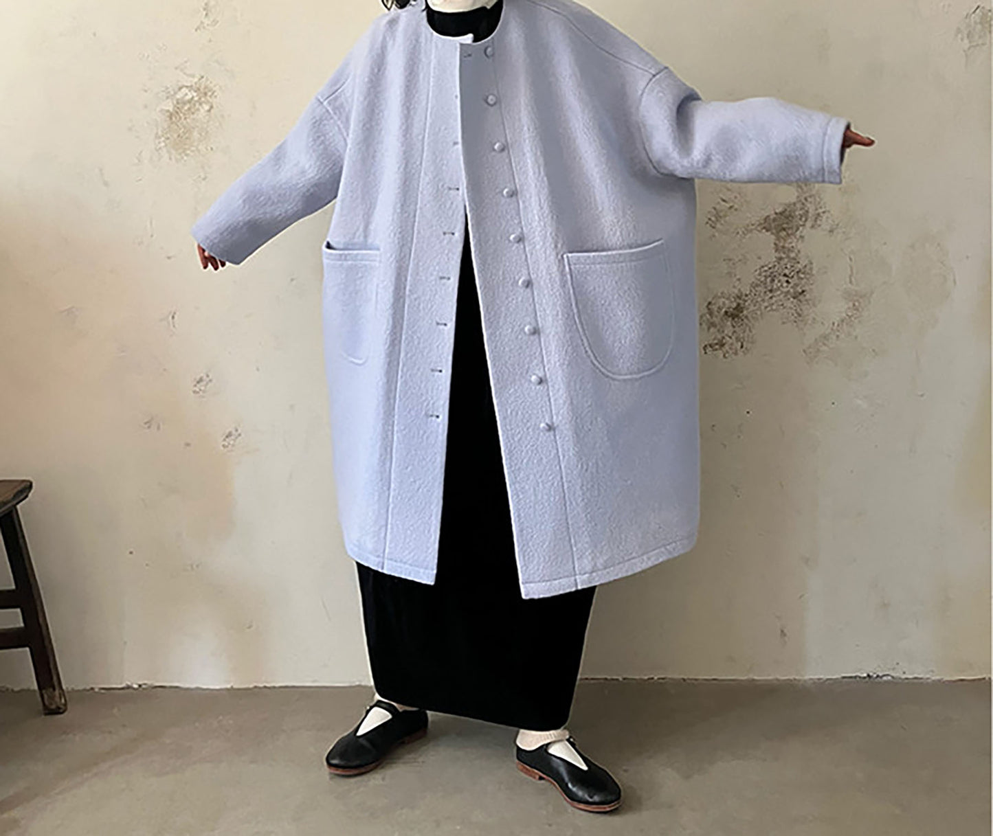 edoa Winter Boiled Wool Oversized Coat