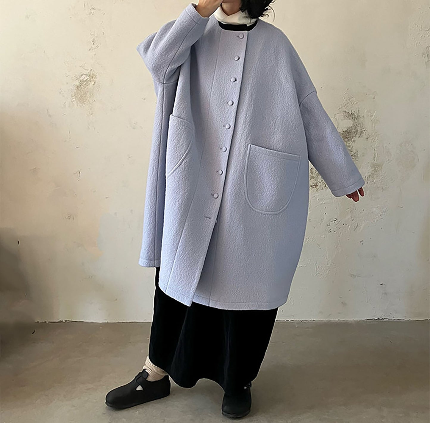 edoa Winter Boiled Wool Oversized Coat