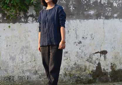 edoa Linen Tunic with Pintucked and Embroidery